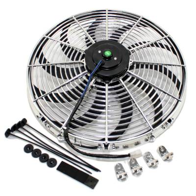 16" Chrome S-Blade Electric Radiator Universal Cooling Fan w/ Mounting Kit