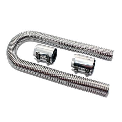 36" Universal Polished Flexible Stainless Steel Radiator Hose Kit w/ Chrome Caps