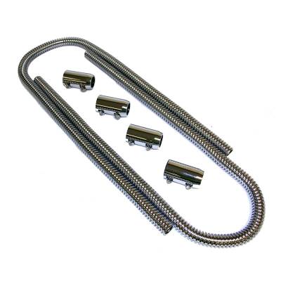 Cooling - Radiator Hoses , Clamps, and Screens - Assault Racing Products - 44" inch Chrome Hot & Rat Rod Steel Flexible Heater Hose Lines Kit Set w/ Caps
