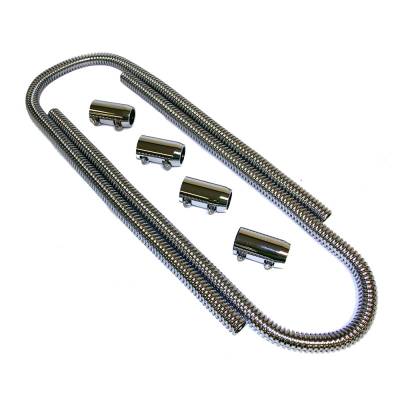 44" inch Chrome Hot & Rat Rod Steel Flexible Heater Hose Lines Kit Set w/ Caps