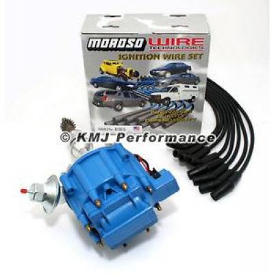 KMJ Performance Parts - SBF Ford 289 302 HEI Ignition Blue Cap Distributor & Moroso Race Wires 135*