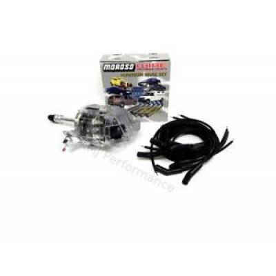 Ignition and Electrical - Distributors and Accessories - KMJ Performance Parts - Chevy Performance Clear Cap HEI Distributor & Moroso Plug Wires 135* Unassembled