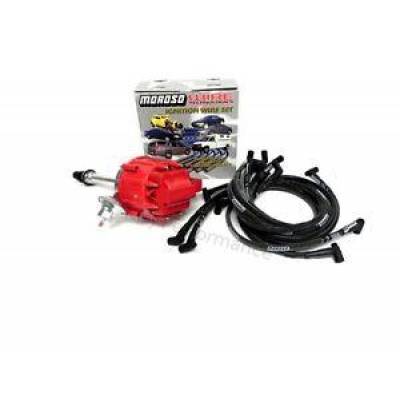 Ignition and Electrical - Distributors and Accessories - KMJ Performance Parts - BBC Chevy 454 HEI Distributor & Moroso Sleeved Racing 90* Spark Plug Wires