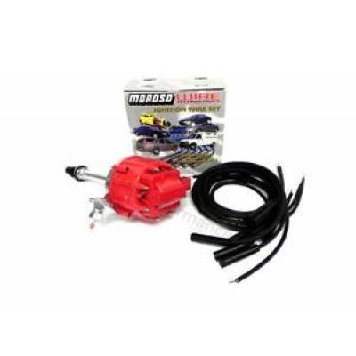 SBC BBC Chevy 350 454 HEI Distributor & Moroso Straight 180* Boot Plug Wires Kit