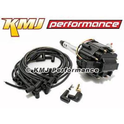 KMJ Performance Parts - Small Block Chevy SBC 305 350 Black HEI Distributor w/ 8mm Moroso Plug Wires 90*