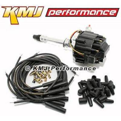 Ignition and Electrical - Distributors and Accessories - KMJ Performance Parts - Chevy 350 454 HEI Distributor & Unassembled Moroso Straight Boot Plug Wires Kit
