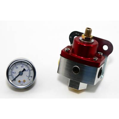KMJ Performance Parts - 5-12 PSI Adjustable Fuel Pressure Regulator Red Anodized Aluminum 3/8"; w/ Gauge