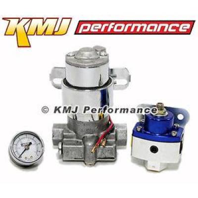Fuel System  - Electric Fuel Pumps  - KMJ Performance Parts - High Flow Electric Fuel Pump 130GPH Universal w/ Blue Regulator & Pressure Gauge