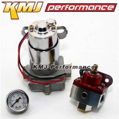 Fuel System  - Electric Fuel Pumps  - KMJ Performance Parts - High Flow Electric Fuel Pump 130GPH Universal w/ Red Regulator & Pressure Gauge