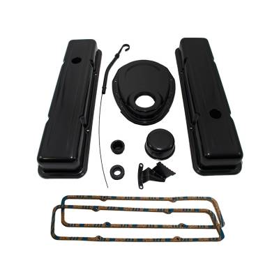 1958-86 SBC Chevy Black Dress Up Kit Short Valve Covers 350 400 W/ Fel Pro 1604