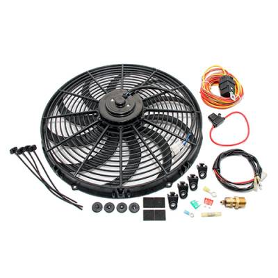 High CFM Electric Curved S-Blade 16"; Radiator Cooling Fan w/ Wiring Harness Kit
