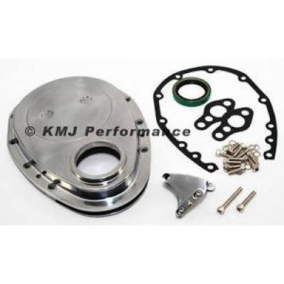 SBC Chevy Polished Aluminum Timing Chain Cover Kit w/ Tab - 283 305 327 350 400