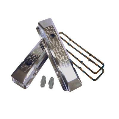58-86 SBC 350 400 Flame Top Polished Aluminum Recessed Tall Covers Fel Pro 1604