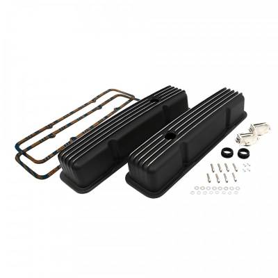 58-86 SBC Chevy 350 Black Polished Fins Aluminum Tall Cover 400 W/ Fel Pro 1604