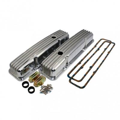 58-86 SBC Chevy 350 Retro Finned Polished Aluminum Tall Valve Cover Fel Pro 1604