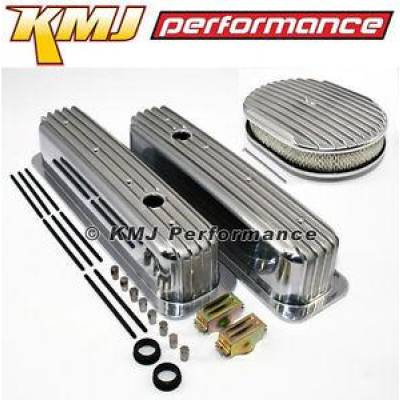 SBC Chevy 5.7L 350 Finned Retro TBI Vortec Aluminum Valve Covers W/ Air Cleaner
