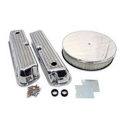 Ford 289 302 351W Finned Retro Aluminum Valve Covers Round Air Cleaner Dress Up