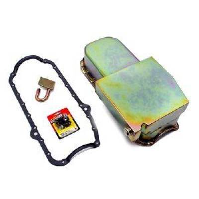 1955-79 SBC Small Block Chevy Zinc Plated Oil Pan - STD. Pickup Gasket And Studs