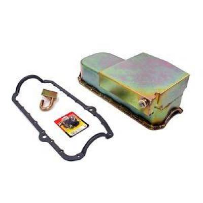 55-79 SBC Small Block Chevy Zinc Plated Oil Pan - HV Pickup Gasket And Studs