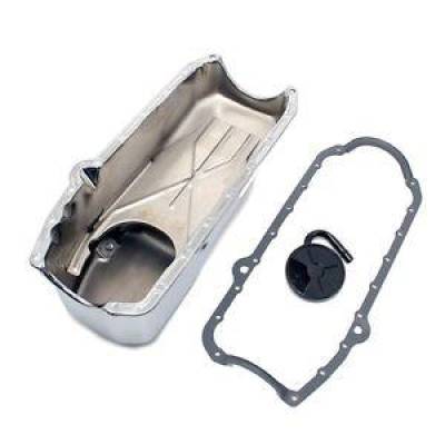 SBC 58-79 4 QT Chrome Oil Pan 350 400 Small Block Chevy W/ STD. Pick up & Gasket