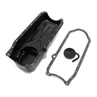 1986-02 SBC Chevy Black Oil Pan 305 350 Vortec 1 PC Main W/ STD. Pickup & Gasket