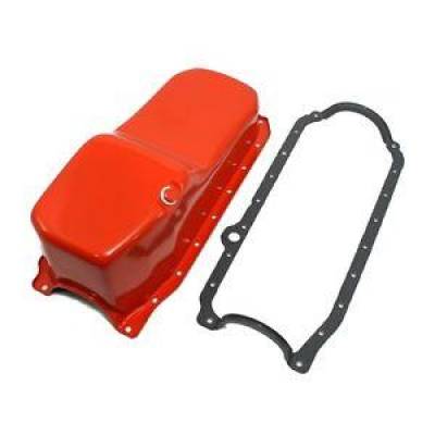 86-02 SBC Chevy Orange Oil Pan Stock Capacity 305 350 Vortec 1 PC Main W/ Gasket