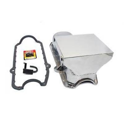 80-85 SBC Chevy Chrome Drag Style Oil Pan 7qt 350 W/ STD. Pickup Studs Gasket