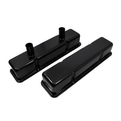 Assault Racing Products - SBC Chevy Circle Track Valve Covers Black Steel Dual Tubes 350 383 Street Stock - Image 2