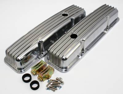 SB SBC 327 350 Retro Small Block Chevy Finned Aluminum Short Style Valve Covers