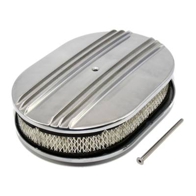 12" x 2" Oval Partial Finned Polished Aluminum Air Cleaner Assembly 12x2 Retro