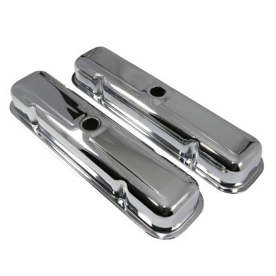 59-81 Pontiac V8 Short Chrome Steel Valve Covers - 301 350 389 400 421 428 455