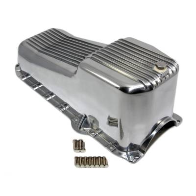 80-85 SBC Chevy Retro Finned Polished Aluminum Oil Pan - 305 350 5.7 Small Block