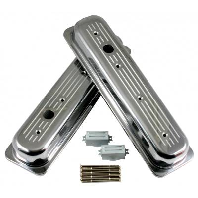 Chevy 5.7L Ball Milled Polished Aluminum Centerbolt Short Valve Covers SBC 350