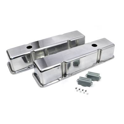 SBC Chevy 350 Polished Cast Aluminum Valve Covers Tall Smooth Top - 305 327 400