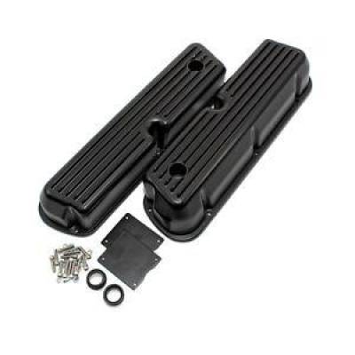 SBF Ford 302 Retro Finned Black Powder Coated Aluminum Tall Valve Covers 351W