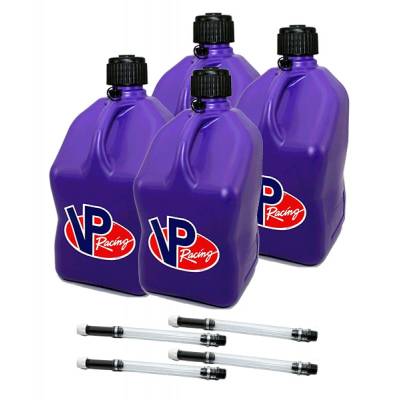 VP Racing Square Fuel Jug Gas Can 4 Pack + 4 Fill Hoses