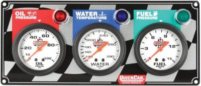 QuickCar 61-6012 Analog 3 Gauge Panel w/ Oil Fuel Pressure Water Temp w/ Lights