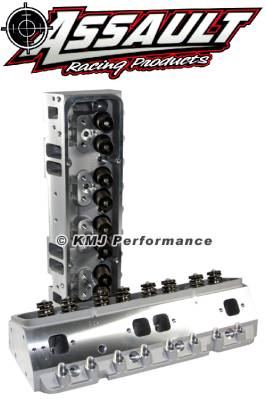 Assault Racing Products - Complete PAIR of SBC Chevy Aluminum Cylinder Heads 205cc 64 Angle Plug .550 Max Lift Springs 7/16" Studs and Flat Guide Plates - Image 1