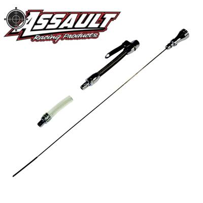Transmission Pans, Dipsticks, and Gaskets  - Transmission Dipsticks - Assault Racing Products - 55-79 SBC Chevy Black Stainless Braided Oil Pan Dipstick - 283 305 307 327 350 400