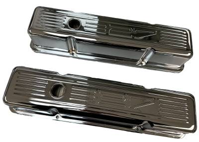 1958-86 SBC Chevy Chrome 327 Logo Tall Valve Covers - Small Block 283 327 350