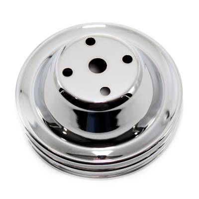 Assault Racing Products - SBC Chevy Small Block 2 Groove V-Belt Chrome Water Pump Pulley - Long Style - Image 2