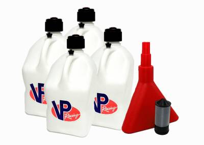 VP Racing 4-Pack Square Fuel Jugs with Funnel and Filter - WHITE