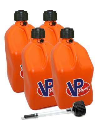 VP Racing 4-Pack Square Fuel Jugs with extra Cap and Filler Hose -ORANGE