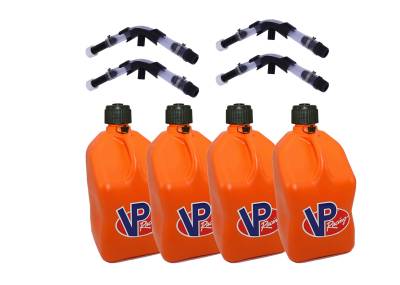 VP Racing 4-Pack Square Fuel Jugs with 4 Hoses and 4 Benders - ORANGE