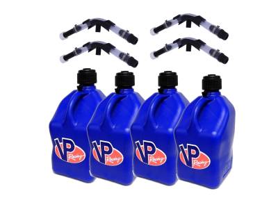VP Racing 4-Pack Square Fuel Jugs with 4 Hoses and 4 Benders - Blue