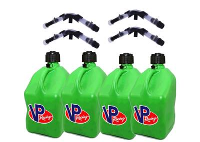 VP Racing 4-Pack Square Fuel Jugs with 4 Hoses and 4 Benders - Green