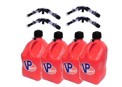 VP Racing 4-Pack Square Fuel Jugs with 4 Hoses and 4 Benders - Red