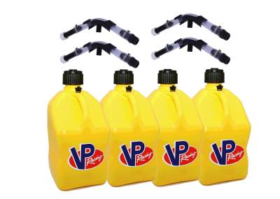 VP Racing 4-Pack Square Fuel Jugs with 4 Hoses and 4 Benders - Yellow