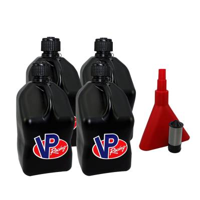 VP Racing 4-Pack Square Fuel Jugs with Funnel and Filter - BLACK