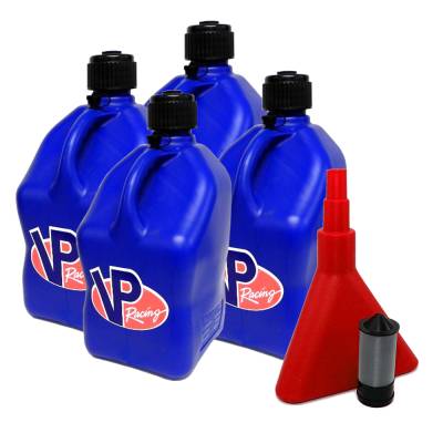 VP Racing 4-Pack Square Fuel Jugs with Funnel and Filter - BLUE